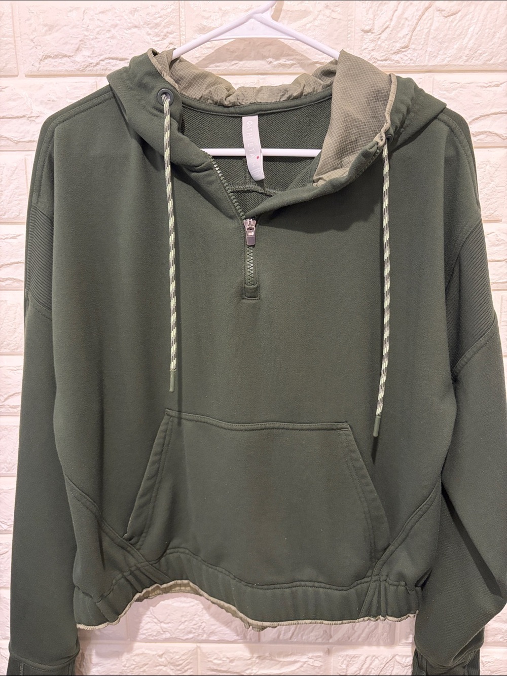 Athleta Olive Green Half-Zip Hooded Pullover